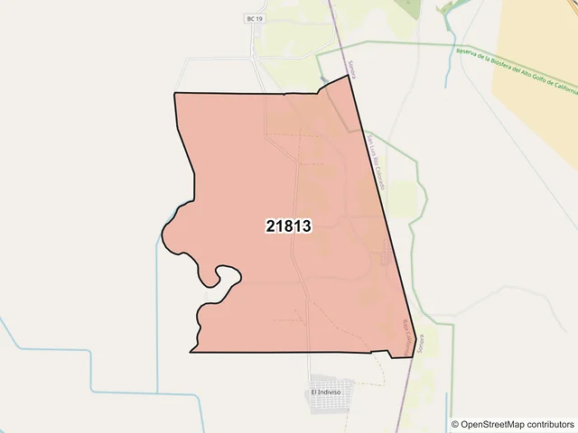 Mapa del código postal 21813, Mexicali, Baja California