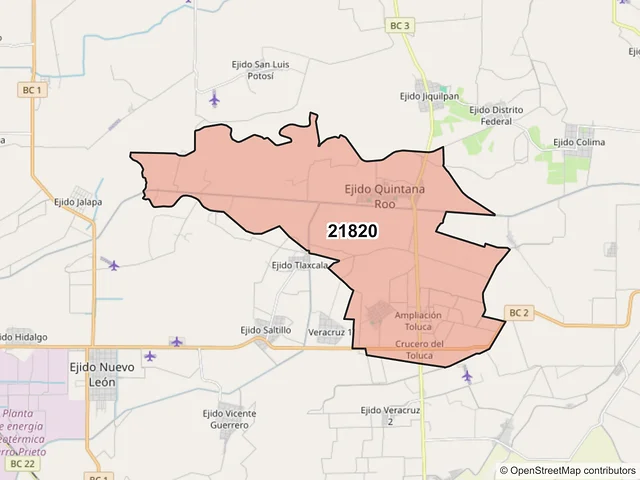 Mapa del código postal 21820, Mexicali, Baja California