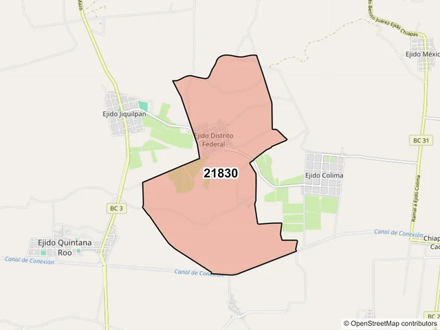 Mapa del código postal 21830, Mexicali, Baja California