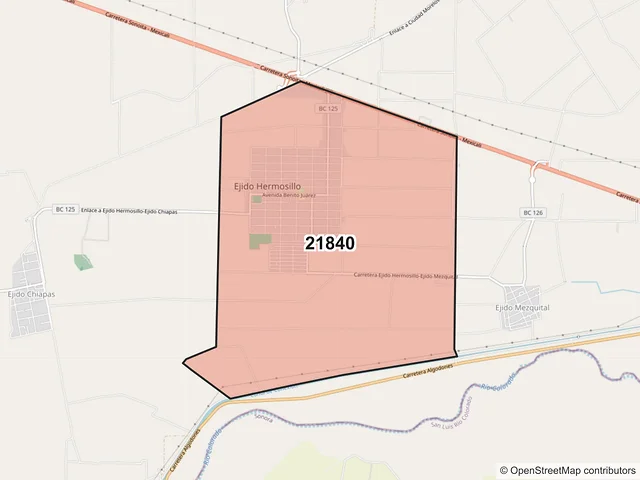 Mapa del código postal 21840, Mexicali, Baja California