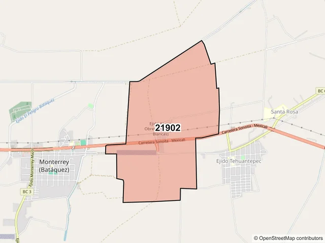 Mapa del código postal 21902, Mexicali, Baja California
