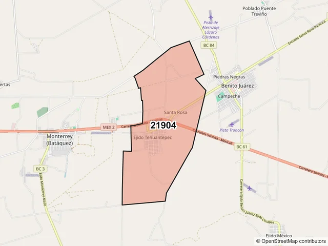 Mapa del código postal 21904, Mexicali, Baja California