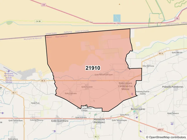Mapa del código postal 21910, Mexicali, Baja California