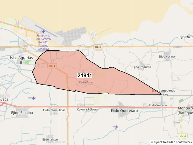 Mapa del código postal 21911, Mexicali, Baja California