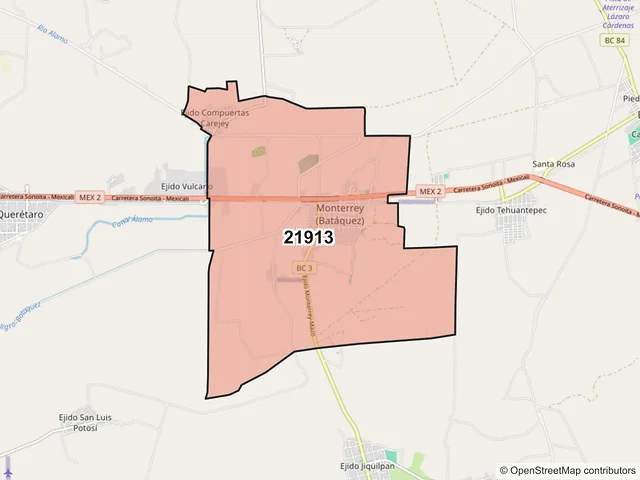 Mapa del código postal 21913, Mexicali, Baja California