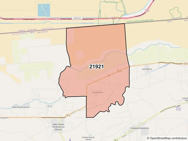 Mapa del código postal 21921, Mexicali, Baja California