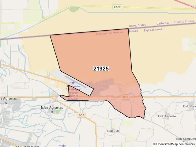 Mapa del código postal 21925, Mexicali, Baja California