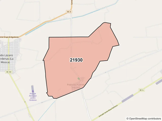 Mapa del código postal 21930, Mexicali, Baja California
