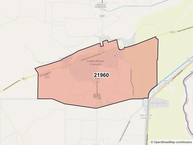 Mapa del código postal 21960, Mexicali, Baja California