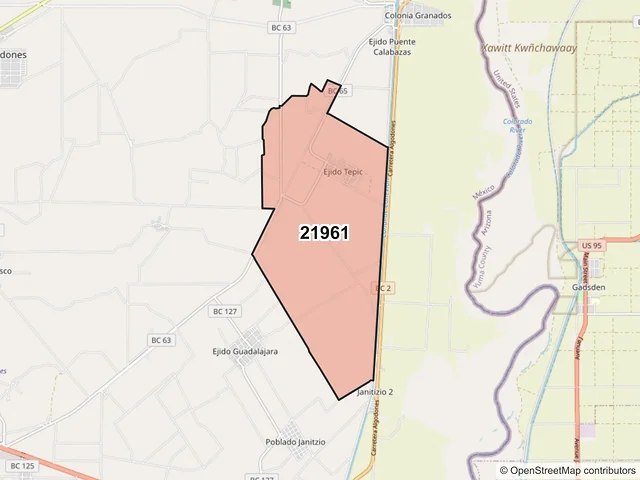 Mapa del código postal 21961, Mexicali, Baja California