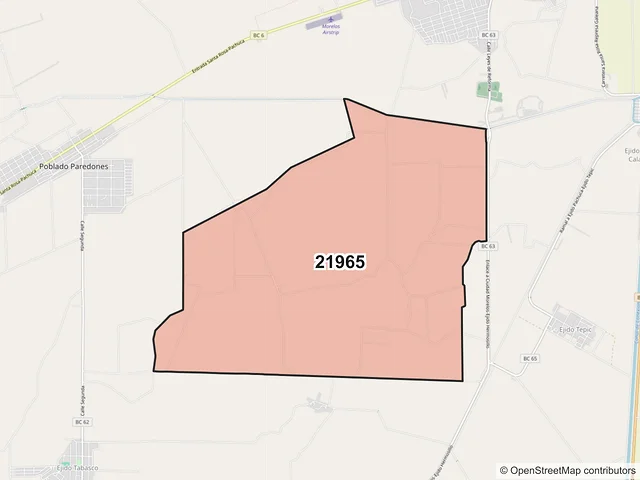 Mapa del código postal 21965, Mexicali, Baja California