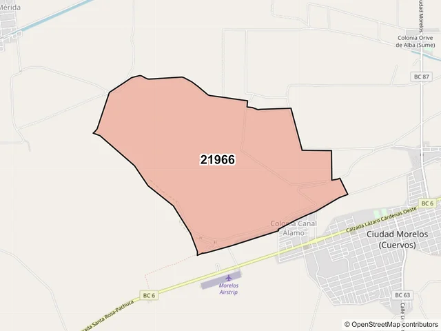 Mapa del código postal 21966, Mexicali, Baja California