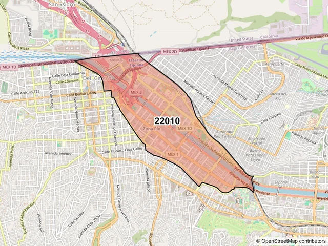 Mapa del código postal 22010, Tijuana, Baja California