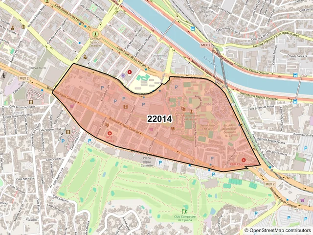 Mapa del código postal 22014, Tijuana, Baja California