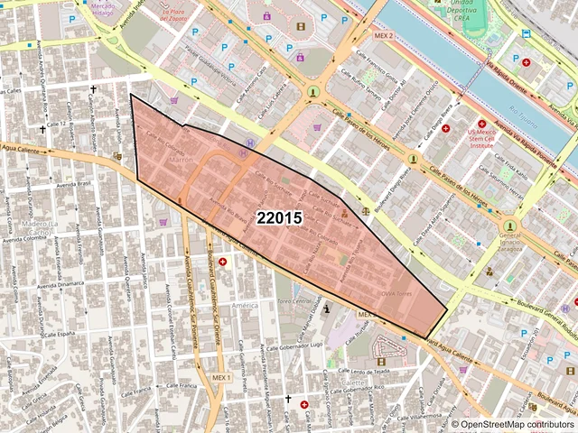 Mapa del código postal 22015, Tijuana, Baja California