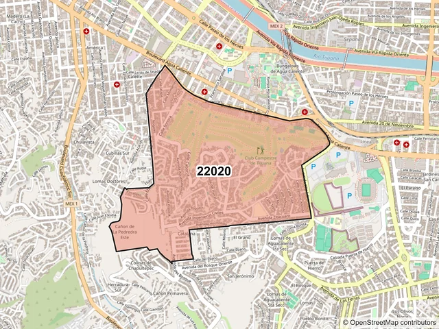 Mapa del código postal 22020, Tijuana, Baja California