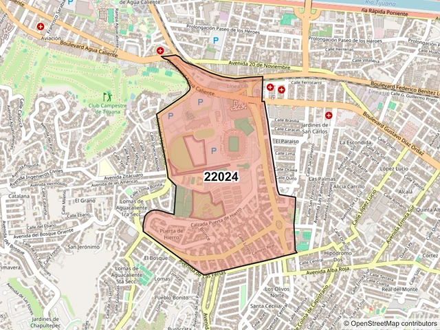 Mapa del código postal 22024, Tijuana, Baja California