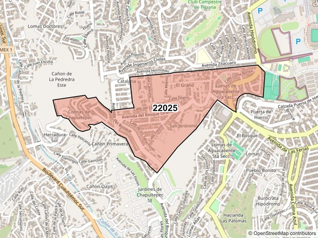 Mapa del código postal 22025, Tijuana, Baja California