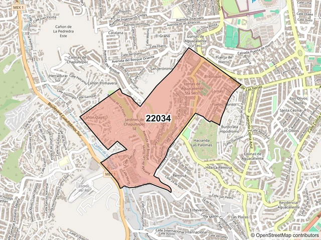 Mapa del código postal 22034, Tijuana, Baja California
