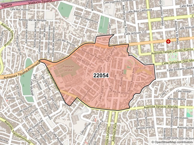 Mapa del código postal 22054, Tijuana, Baja California