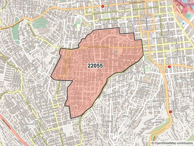 Mapa del código postal 22055, Tijuana, Baja California