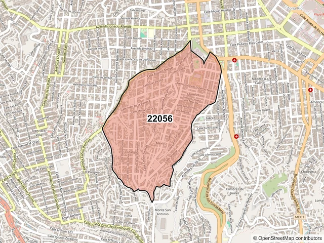Mapa del código postal 22056, Tijuana, Baja California