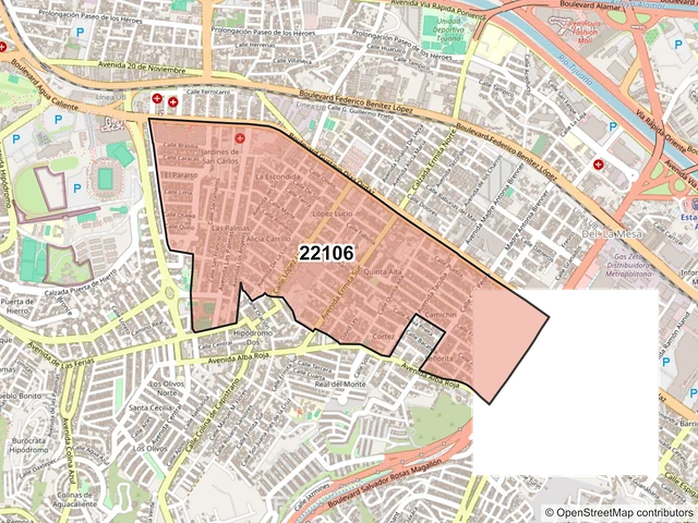 Mapa del código postal 22106, Tijuana, Baja California