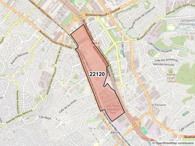 Mapa del código postal 22120, Tijuana, Baja California