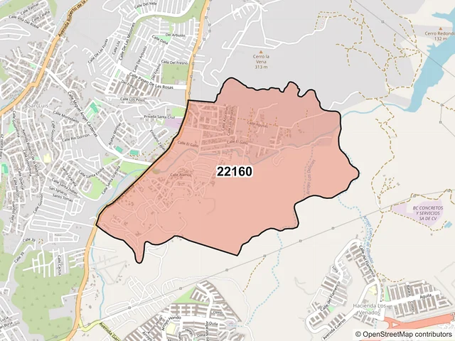Mapa del código postal 22160, Tijuana, Baja California