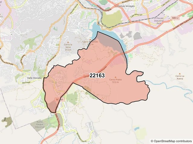 Mapa del código postal 22163, Tijuana, Baja California