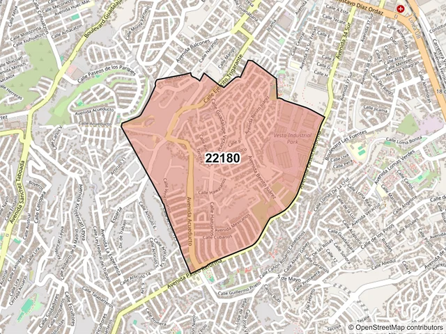 Mapa del código postal 22180, Tijuana, Baja California