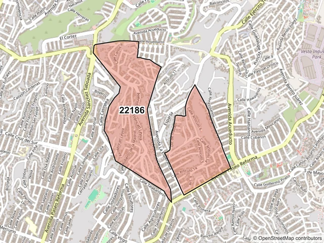 Mapa del código postal 22186, Tijuana, Baja California