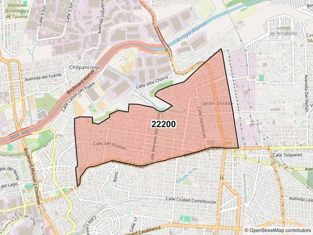 Mapa del código postal 22200, Tijuana, Baja California