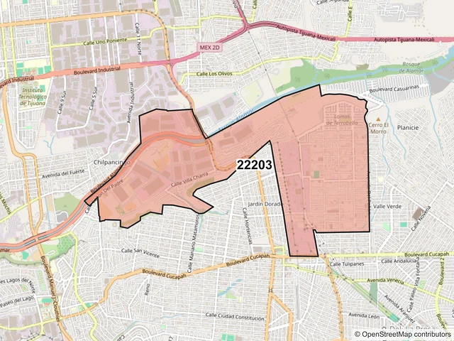 Mapa del código postal 22203, Tijuana, Baja California