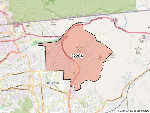 Mapa del código postal 22204, Tijuana, Baja California