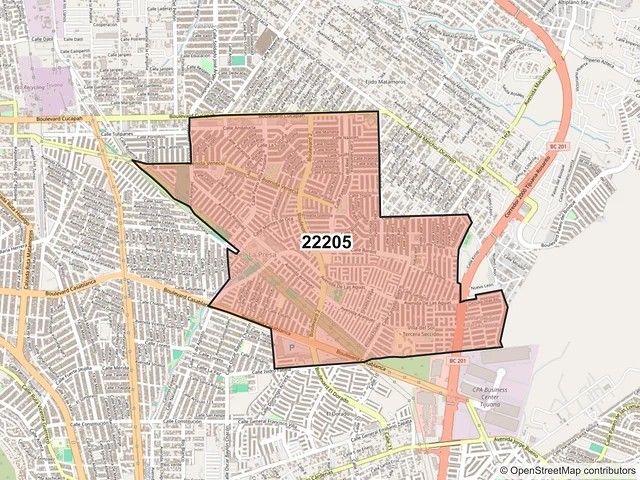 Mapa del código postal 22205, Tijuana, Baja California