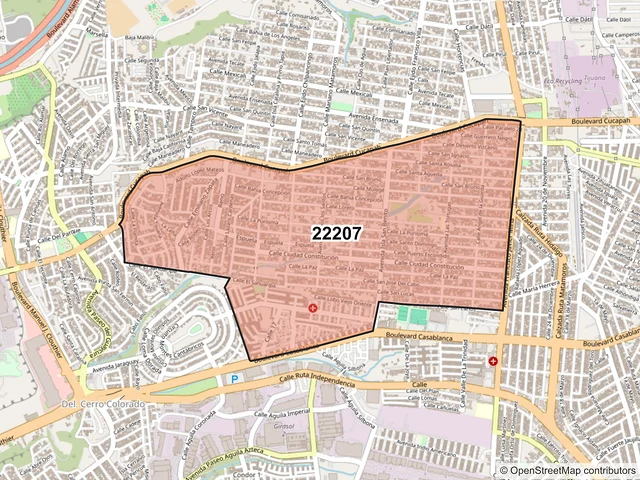 Mapa del código postal 22207, Tijuana, Baja California