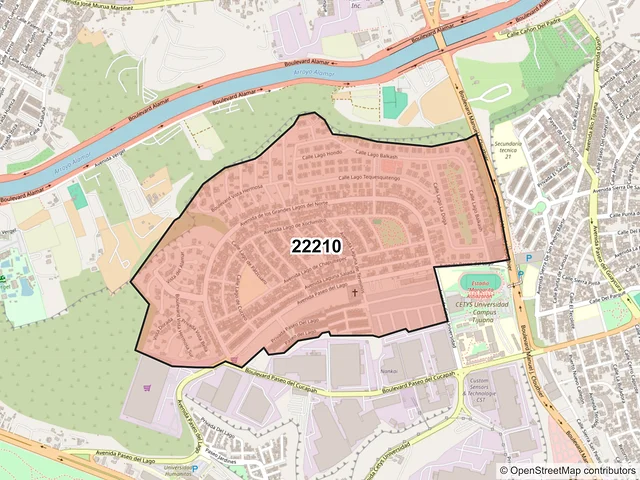 Mapa del código postal 22210, Tijuana, Baja California