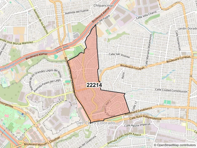 Mapa del código postal 22214, Tijuana, Baja California