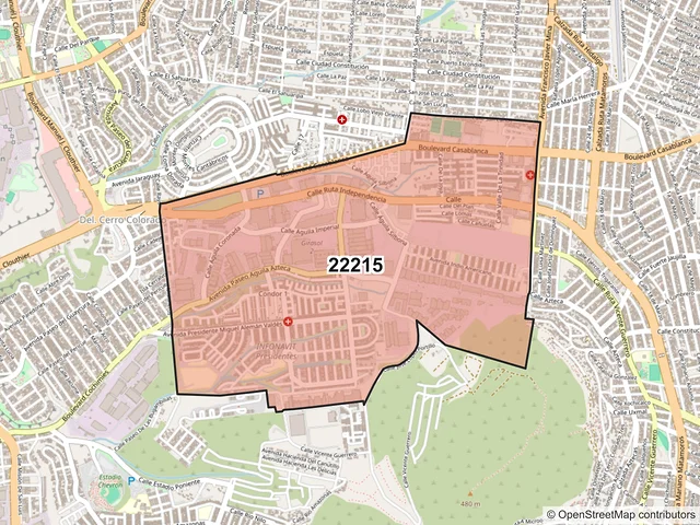 Mapa del código postal 22215, Tijuana, Baja California