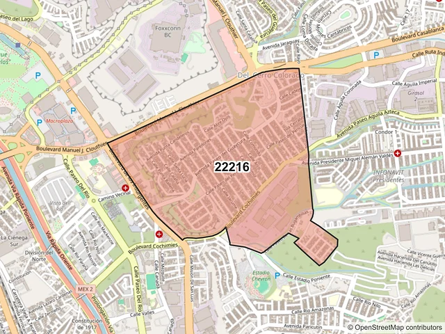 Mapa del código postal 22216, Tijuana, Baja California