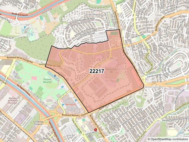 Mapa del código postal 22217, Tijuana, Baja California
