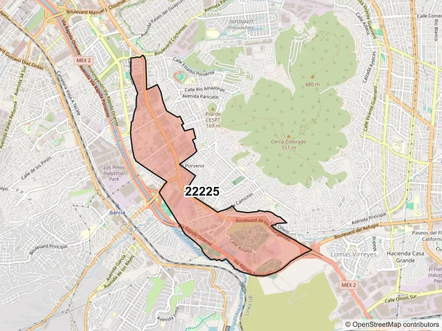 Mapa del código postal 22225, Tijuana, Baja California