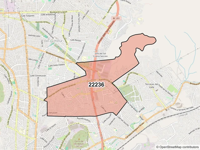 Mapa del código postal 22236, Tijuana, Baja California