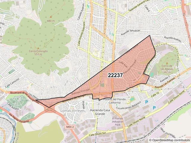 Mapa del código postal 22237, Tijuana, Baja California