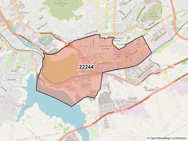 Mapa del código postal 22244, Tijuana, Baja California
