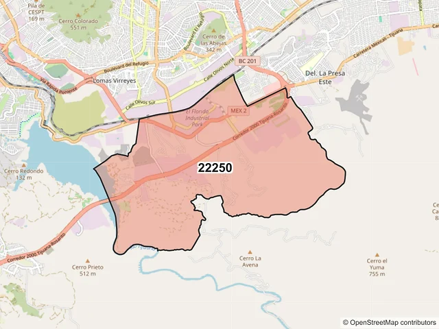 Mapa del código postal 22250, Tijuana, Baja California