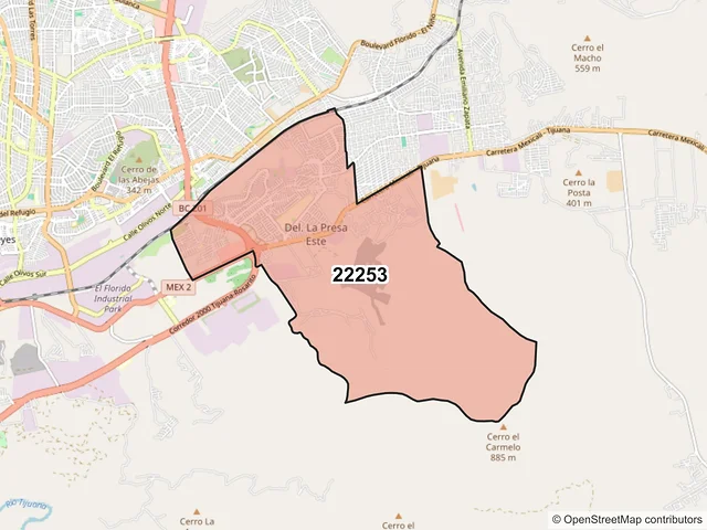 Mapa del código postal 22253, Tijuana, Baja California