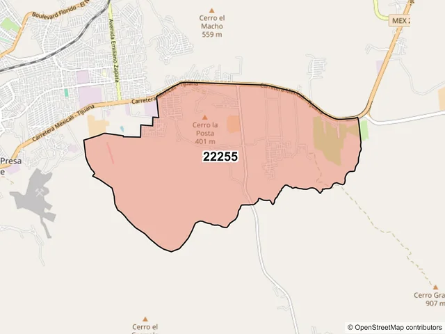 Mapa del código postal 22255, Tijuana, Baja California