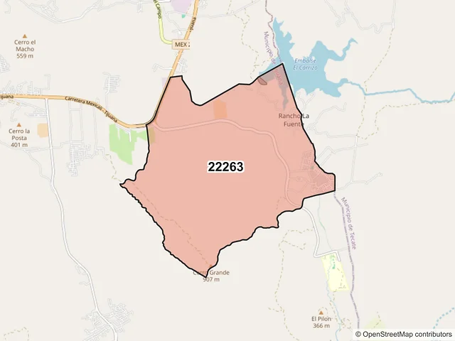 Mapa del código postal 22263, Tijuana, Baja California